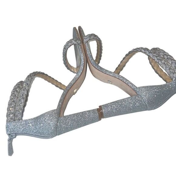Badgley Mischka Fenix Silver Braided Rhinestone Block Heels Size 8 - Picture 3 of 12